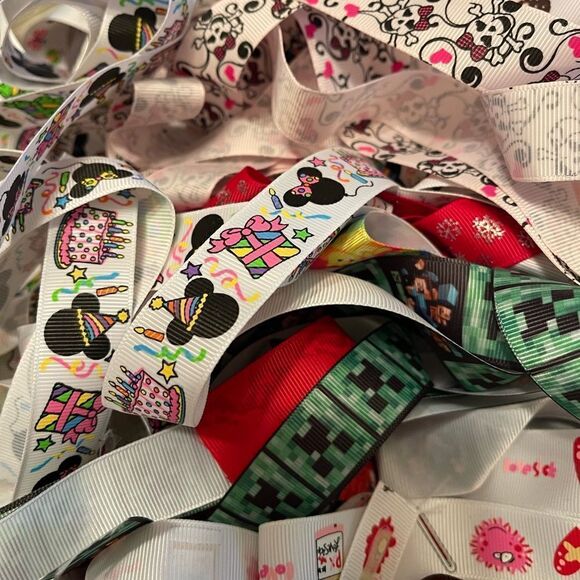 20 yards of 1-yard cut random ribbons NEW printed grosgrain 7/8” 1” bows - Picture 5 of 16